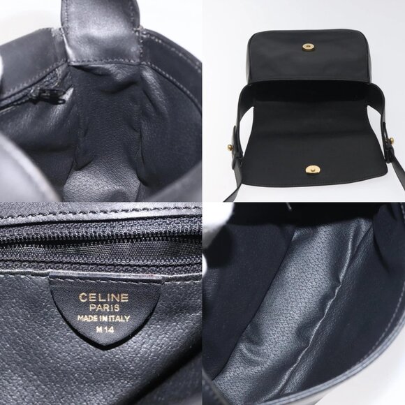 CELINE Hand Bag Leather 2way Black Gold Auth 122163 - Picture 16 of 16